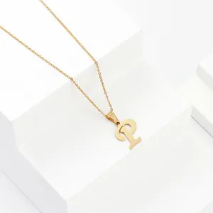Gold stainless steel letter pendant necklace for women minimalist fashion clavicle chain