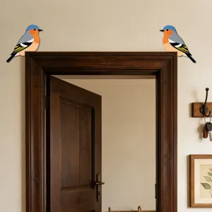 Adesivo angolare per porta uccello in legno, simpatica decorazione murale per la casa.