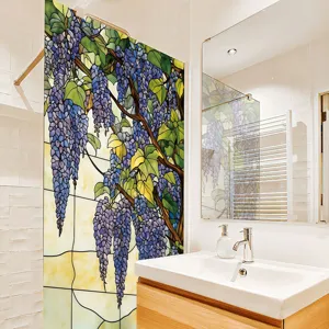 Wisteria stained glass window film, static cling decorative glass sticker for home.