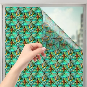 3D decoratieve raamfolie privacy, groen visdecor patroon, statische glassticker voor thuis.