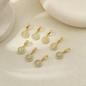 Gold pave rhinestone letter coin pendant charms, fashion DIY jewelry accessories and links.
