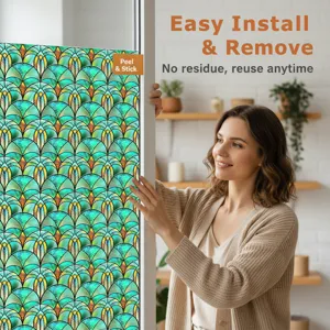 Decoratieve 3D glas-in-lood raamfolie, statische privacyfolie voor interieurdecoratie.