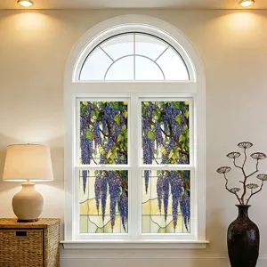 Decorative wisteria stained glass window film static cling privacy home glass sticker decor
