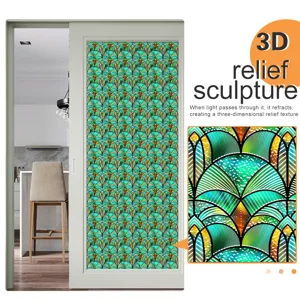 3D reliëf raamfolie decoratieve glassticker statisch klevend bloemen geometrisch ontwerp
