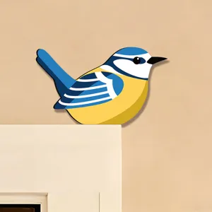Adesivo murale d'angolo uccello in legno decoro casa, simpatico design cincia per porte e finestre.