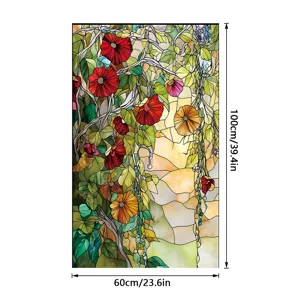 Decorative stained glass window film with vibrant red floral vine pattern 60x100cm
