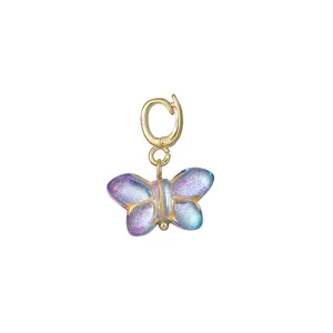 Glass butterfly charm detail, gold-plated clasp pendant for DIY jewelry crafting and accessories.