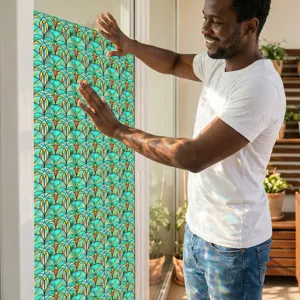 3D en reliëf raamfolie statische glassticker groen waaierpatroon voor thuis decoratie
