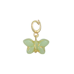 Green glaze butterfly pendant charm gold universal buckle DIY handmade jewelry detail view.