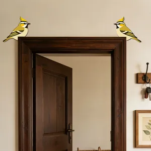 Adesivo angolare per porta con uccello in legno decorazione murale vista dettagliata casa