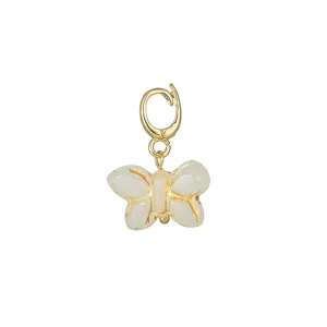 Glass butterfly charm detail view, elegant gold clasp jewelry component for custom DIY crafting.