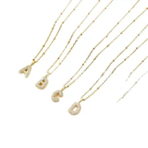Gold stainless steel letter pendant rhinestone chain necklace elegant fashion main view