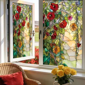 Stained glass window film floral pattern decorative glass sticker for home living room decor scene detail