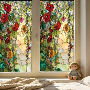 Stained glass window film floral decorative sticker static cling home window privacy film decor