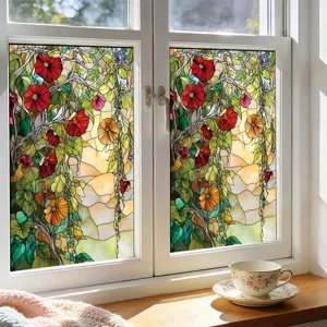 Stained glass window film privacy decorative floral static cling film for home office glass decor
