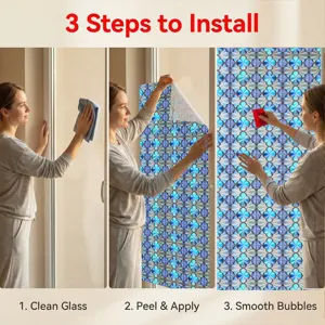 3D en reliëf blauw bloem venster privacy film statische klamp decoratieve glassticker