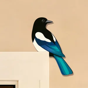 Adesivo angolare per porta con gazza in legno arte murale di uccello decorativo per la casa.