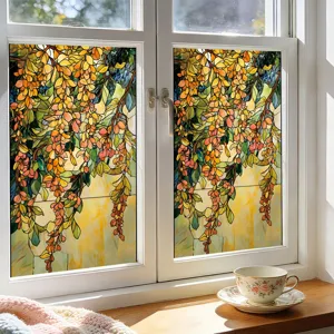 Stained glass window film autumn leaves decorative static cling privacy glass sticker detail view