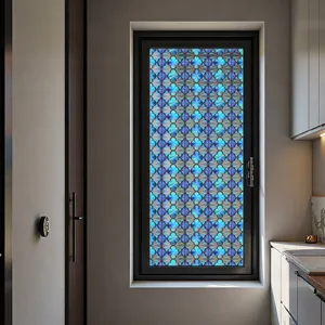 Decoratieve 3D en reliëf statische raamfolie blauwe bloem privacy glassticker voor thuis.