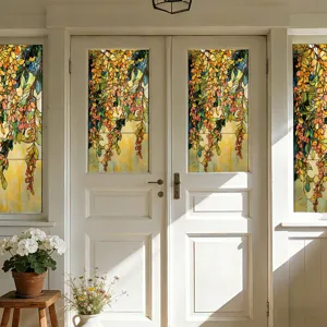 Decorative static cling window film featuring stained glass floral pattern for home decor.