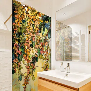 Stained glass window film floral decorative sticker static cling privacy home decor.