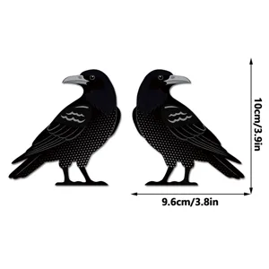 Vista dettagliata adesivo angolare per uccelli in legno con dimensioni e design nero.
