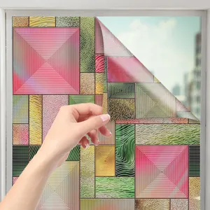3D in reliëf geëtste glasvensterfolie, statische geometrische decoratieve glassticker thuis.