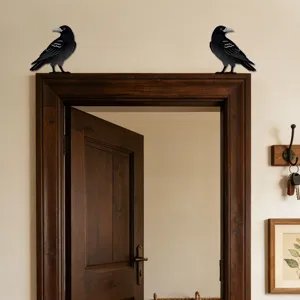 Adesivo angolare per porta corvo in legno silhouette decorazione murale estetica casa