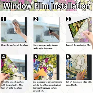 Static cling window film stained glass decorative floral privacy window sticker film.
