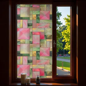 3D in reliëf kleurrijke geometrische statische raamfolie, privacy glassticker voor thuis.