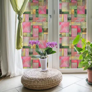 3D in reliëf gemaakte gebrandschilderde raamfolie voor decoratie, geometrisch patroon raamsticker.