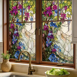 Decorative stained glass window film electrostatic floral adhesive home privacy window sticker