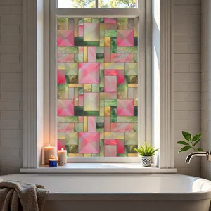 Gedetailleerd overzicht van de 3D-gegoten geometrische raamfolie voor privacy thuis.