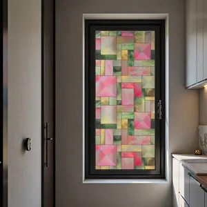 3D embossed decoratieve raamfolie voor glas, kleurrijke geometrische privacy raamsticker.