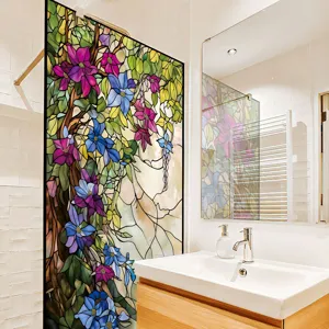 Stained glass window film floral pattern privacy glass sticker for bathroom decor