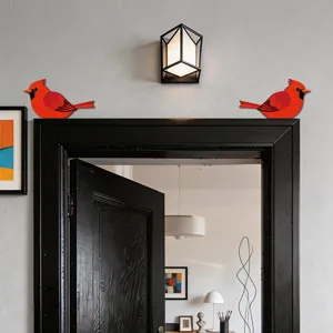 Set di decorazione angolo porta in legno uccello cardinale rosso, adesivo murale.