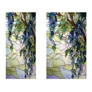 Detailed view of stained glass wisteria window film sticker for home glass decoration.