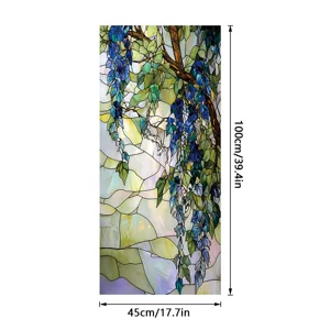 Stained glass window film wisteria static cling decorative home glass sticker 100x45cm