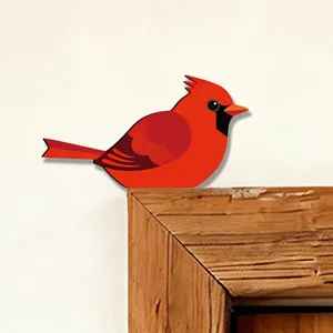 Dettaglio adesivo murale angolo porta uccello cardinale in legno, decorazione casa.