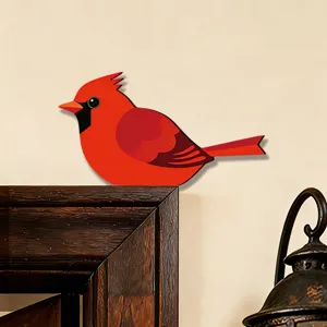Adesivo per Angolo Porta Cardinale in Legno Uccello Rosso Decorazione Parete Casa Design