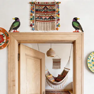 Adesivo da parete decorativo per angolo porta in legno uccello arredamento boho chic.