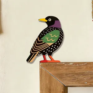 Adesivo murale angolare in legno con motivo di uccello per la decorazione domestica.