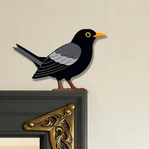 Adesivo angolare per porta in legno merlo nero arte murale decorativa per interni.