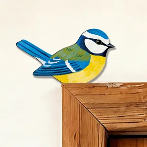 Adesivo In Legno Uccello Cincia Azzurra Angolo Porta Decorazione Arte Murale Bella