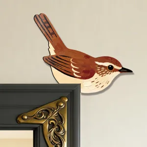 Dettaglio adesivo d'angolo per uccelli in legno, decorazione murale per finestre.