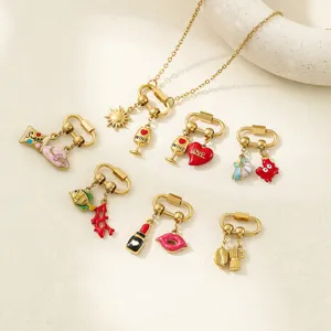 18K Gold Plated Stainless Steel Enamel DIY Charms Heart Wine Glass Pendant With Lobster Clasp Necklace Bracelet Making Findings