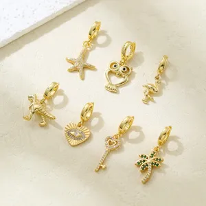 18k Gold Plated Micro Pave Zircon Animal Plant Charms Pendants for DIY Necklace Bracelet Jewelry