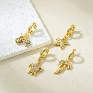 18k gold plated micro pave zirconia bicycle starfish turtle palm tree charm pendant diy jewelry