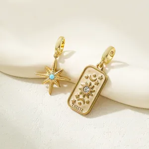 Gold-toned stainless steel celestial star and tarot card pendant charms for DIY jewelry.