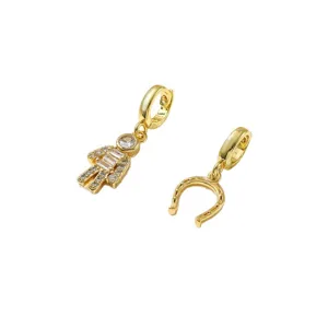 18k gold plated micro-pave cubic zirconia astronaut and horseshoe charm diy jewelry pendant.